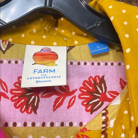 Farm Rio Floral Striped Shirtdress Size L Yellow Pink Maxi Missing Belt - Picture 6 of 9